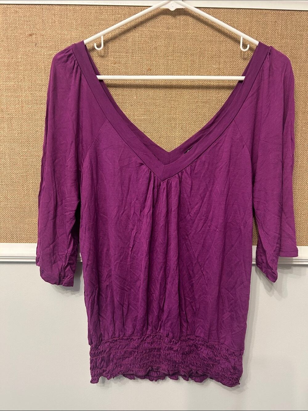 579 Magenta V-Neck Smocked Hem Tunic